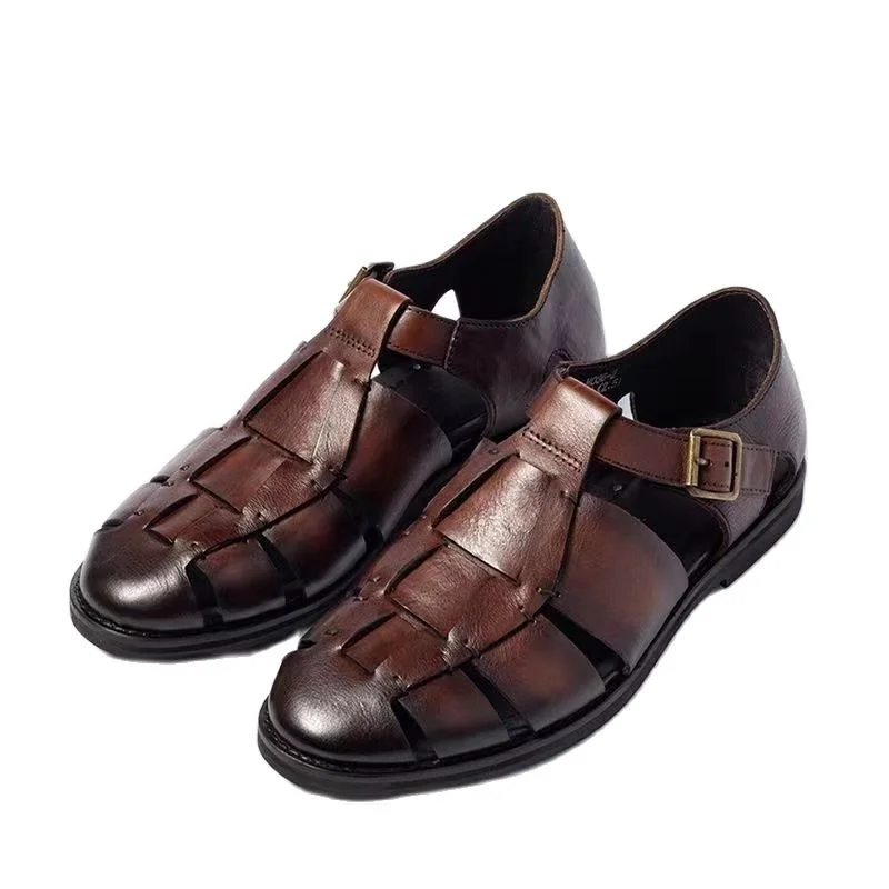 

2023 new arrival Summer Fashion Cow leaather causal Roman and British retro shoes men,male Genuine leather sandal pdd100