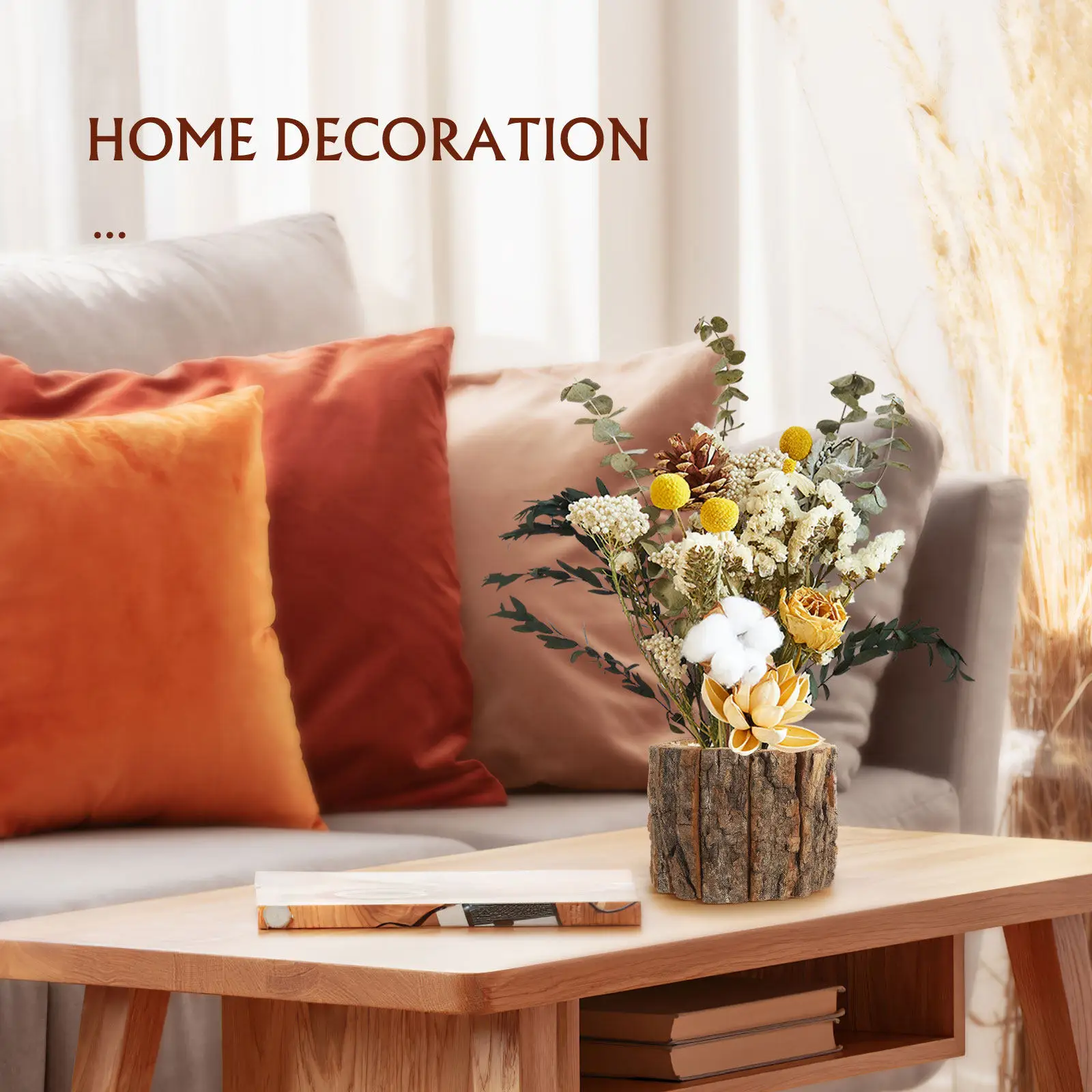 3Pcs Waterproof Tree Bark Flower Planters Natural Wooden Plant Pots Rustic Buckets for Flower Arrangement Home Decoration