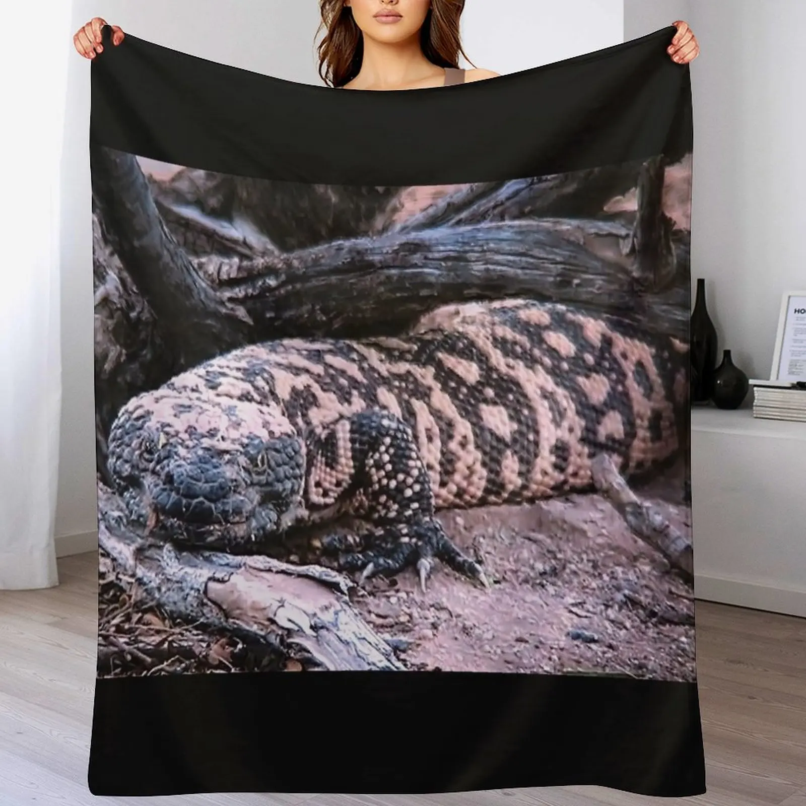 

Gila Monster Under Creosote Bush Throw Blanket Weighted Thermals For Travel Plush Travel Blankets