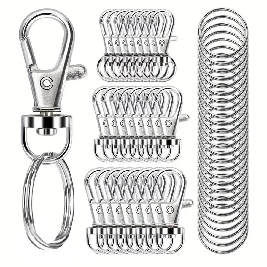 50PCS Swivel Snap Hooks With Key Rings, Premium Metal Swivel Lobster Claw Clasps In Assorted Sizes (Large, Medium, Small) For K