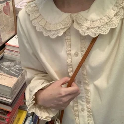 Japanese soft girl lolita shirt cute retro lace doll collar student interior shirt women's base top