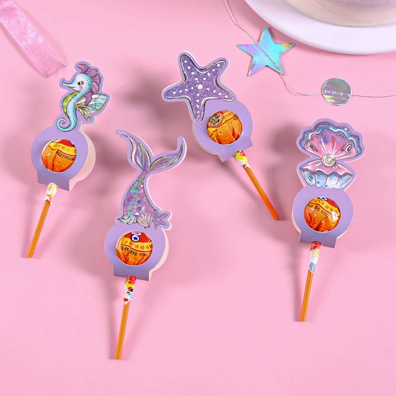 24 Stück lila Meerjungfrauen-Lollipop-Halterkarten, 6 gemischte Muster, Süßigkeiten-Lollipop-Papierkarten, Dekoration im Unterwasser-Thema, Geschenk-Gastgeschenke – Detail 6