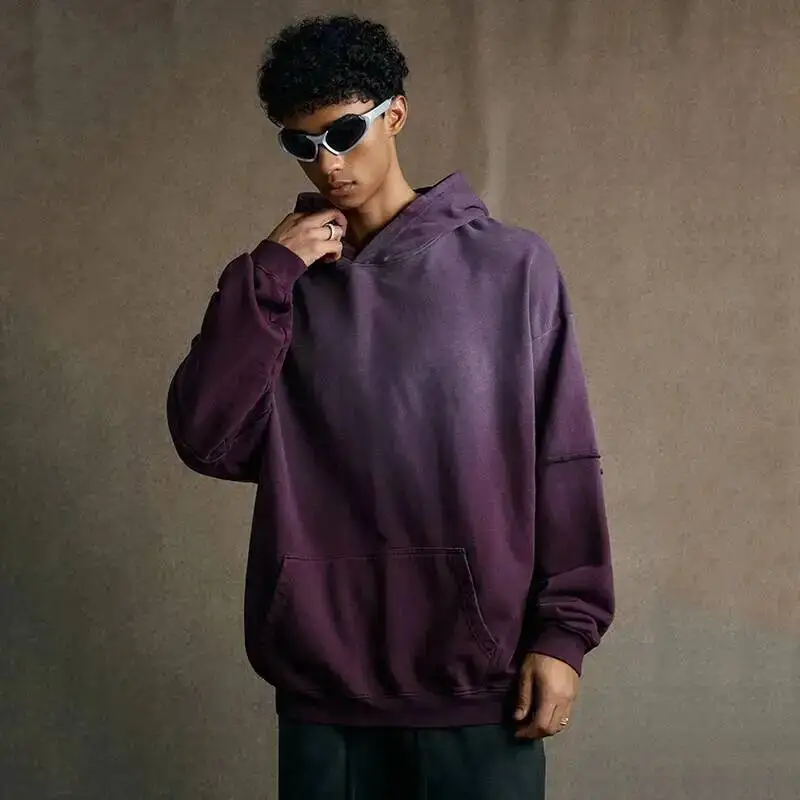 Men's Clothing Autumn Fake Two-Piece Sweatshirt Vintage Washed Hooed Big Pocket Male Hoodies Streetwear New Fashion 9X135B