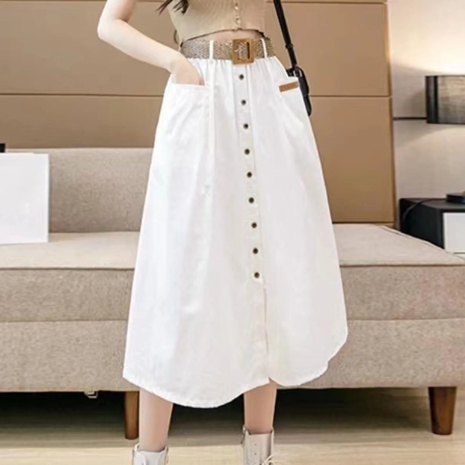 Women's Button Down Long Skirt with Big Pocket Split Skinny Long Skirts for Holiday Birthday Gift