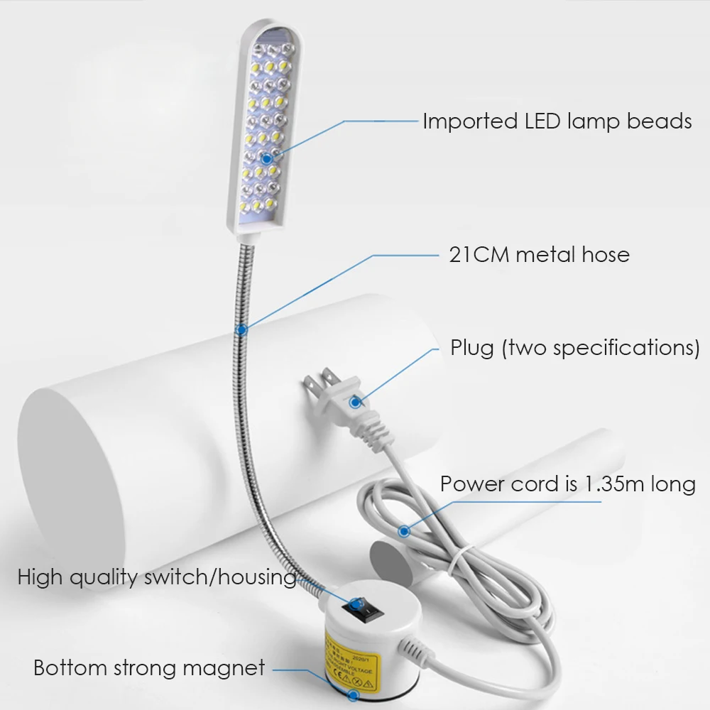 Luz LED plegable para máquina de coser, Base magnética para mesa de trabajo, prensas de taladro, bancos de trabajo, 30 LED