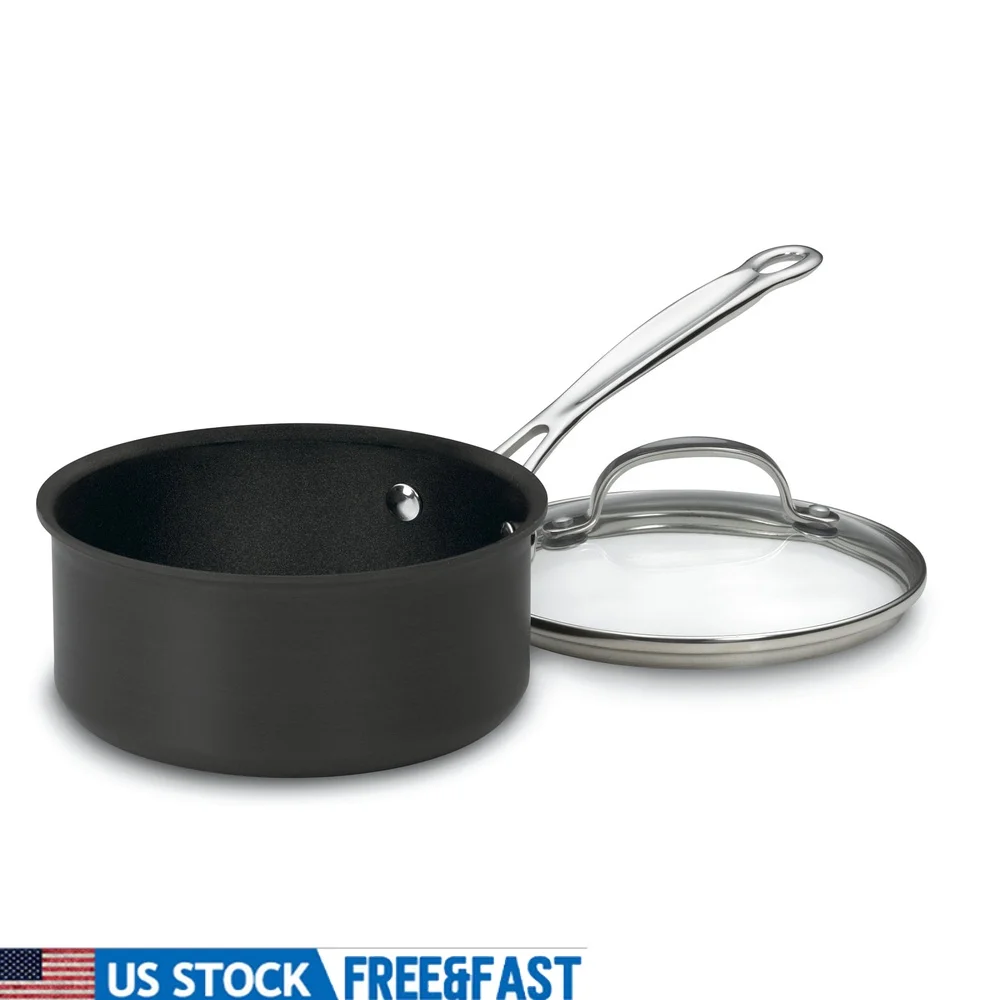 

Chef's Classic Non-Stick Hard Anodized 1.5Qt Saucepan with Measurement Markings Tempered Glass Cover Cool Grip Handle Induction