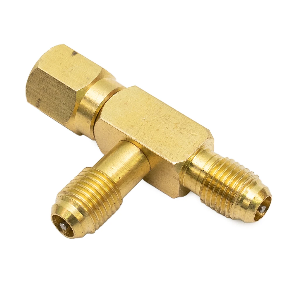 

Tee Adapter 1/4X1/4X1/4\"SAE Flare Add Gauge Deep Vacuum Pump/Manifold Set Solid Brass Tee Adapter Tool Parts