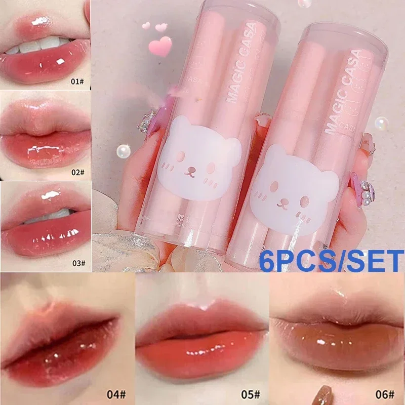 Water Mirror Lipstick Kit Moisturizing Lasting Non-stick Cup Lip Glaze Bubble Bear Liquid Lipsticks Women Lip Korean Makeup Sets