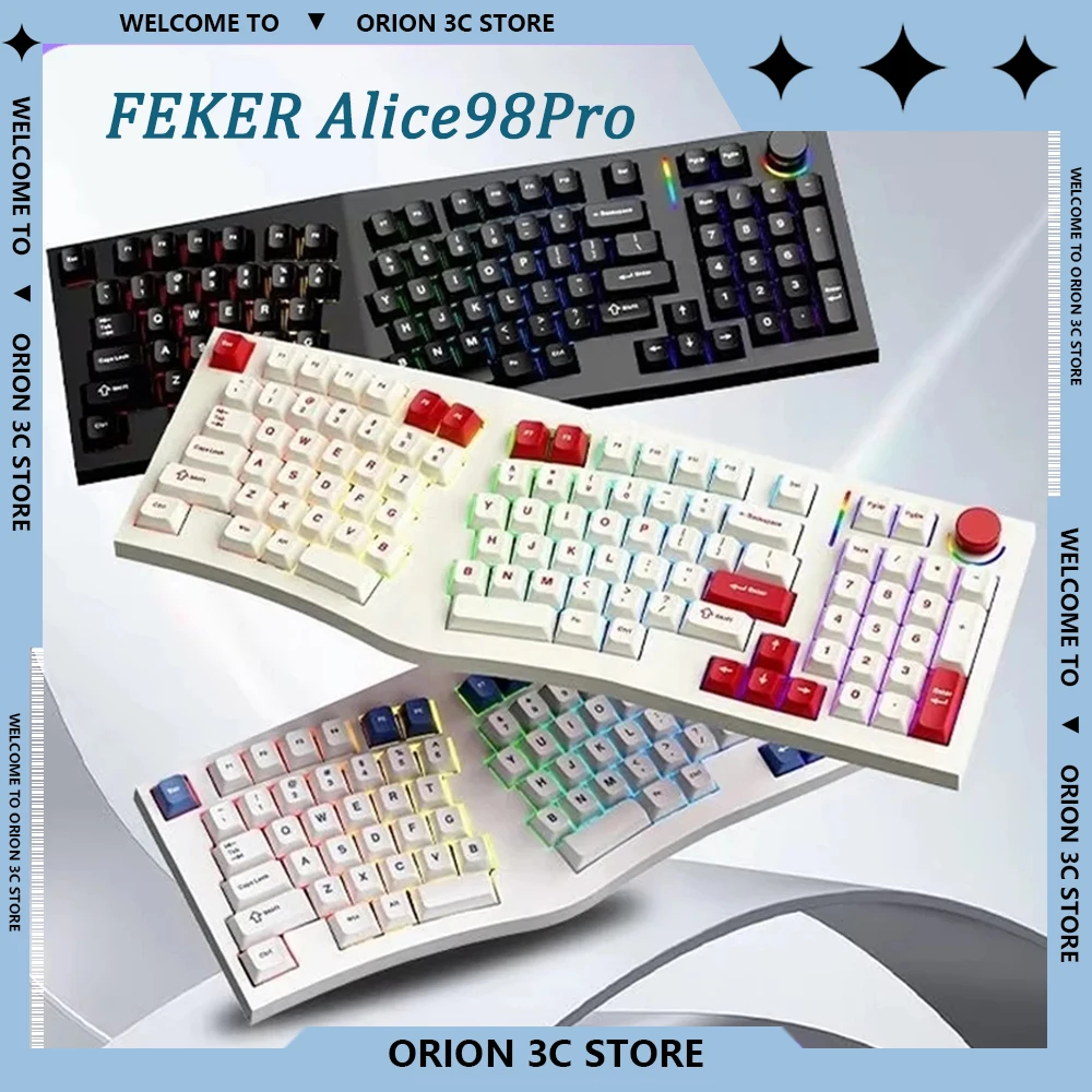 New FEKER Alice98Pro Alice RGB Hot-Swap 3Mode Wireless Wired Keyboards Mechanical Keyboard Customized Programmable Office Gifts