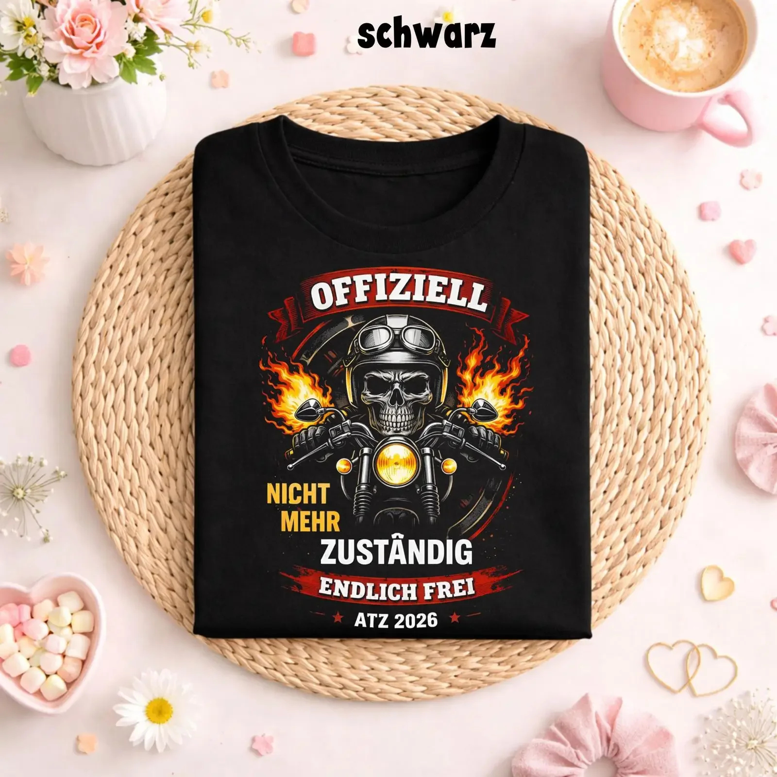 2026 ATZ Officially No Longer Responsible Finally Free T Shirt Funny Biker Skull Retirement German Slogan  vintage Washed Soft