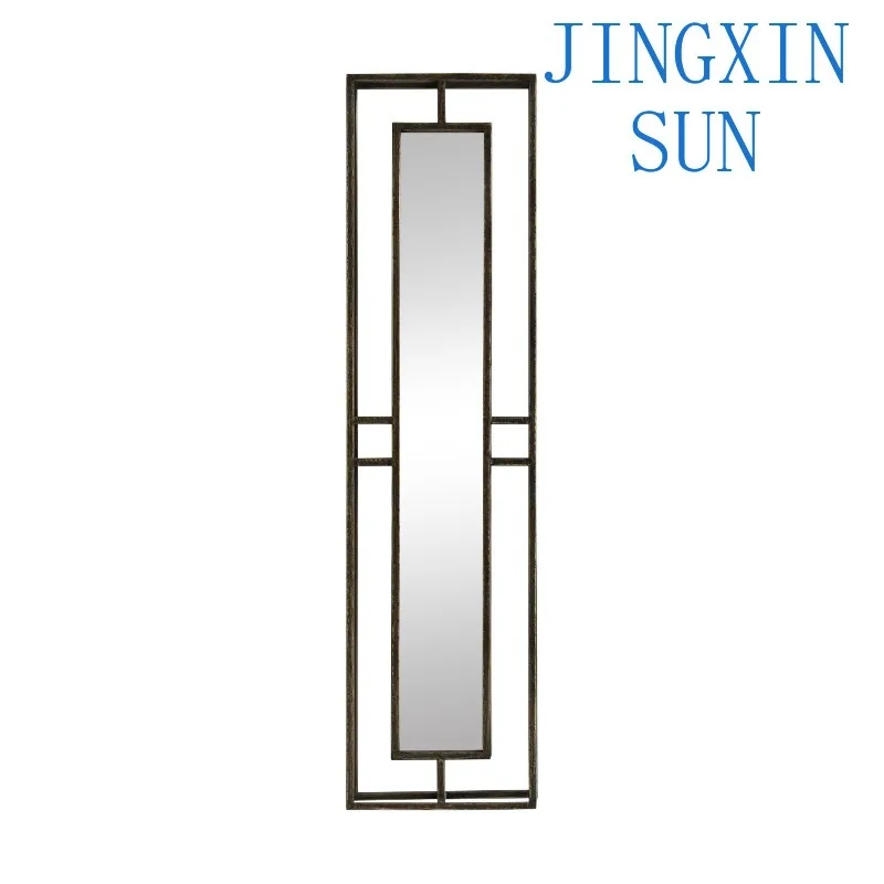 Black metal double-frame rectangular wall mirror for home decoration