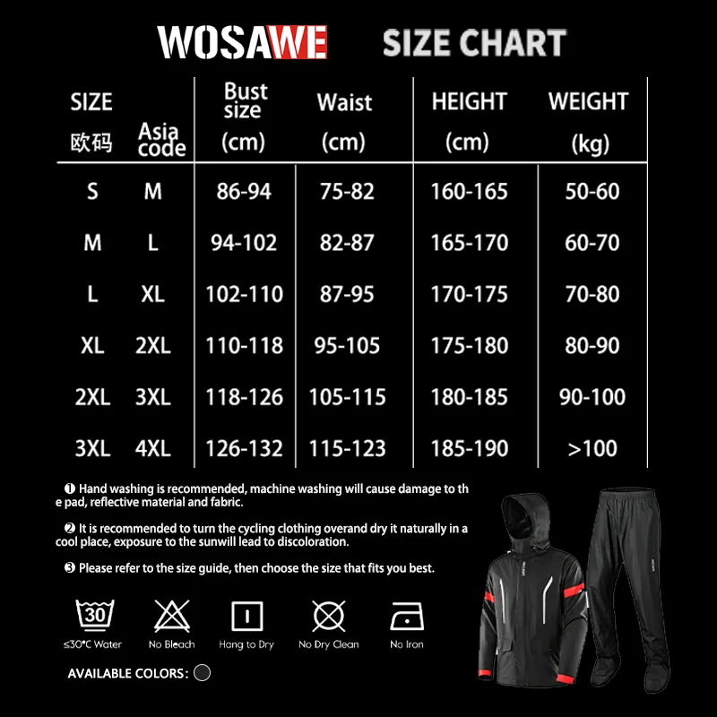 WOSAWE Men's Motorcycle Rain Suit Waterproof Thickened Plus Size Riding Jacket Pants Set Full Body Rain Gear