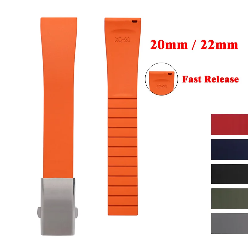 FKM Rubber Watch Strap 20mm 22mm Fast Release Flat-end Universal Comfortable Strap Fashion Fluororubber Watchband Cuttble Band