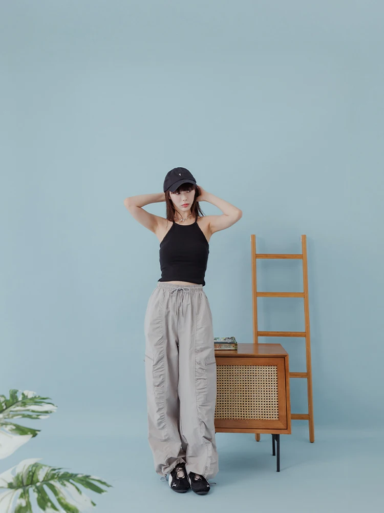 

Queenop Spring Summer New Women's Fce Zipper ket Workwear Long Trousers Casual Loose Fit Straight Leg Pants