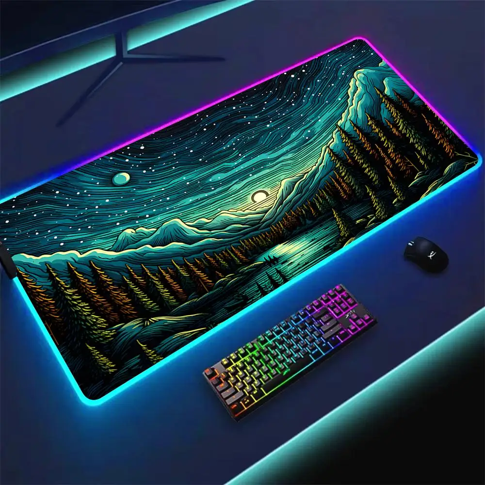 

RGB коврик для мыши лунная звезда тема игровой коврик резиновый противоскользящий настольный коврик светодиодное свечение игровая клавиатура коврик для мыши геймер аксессуары для ПК