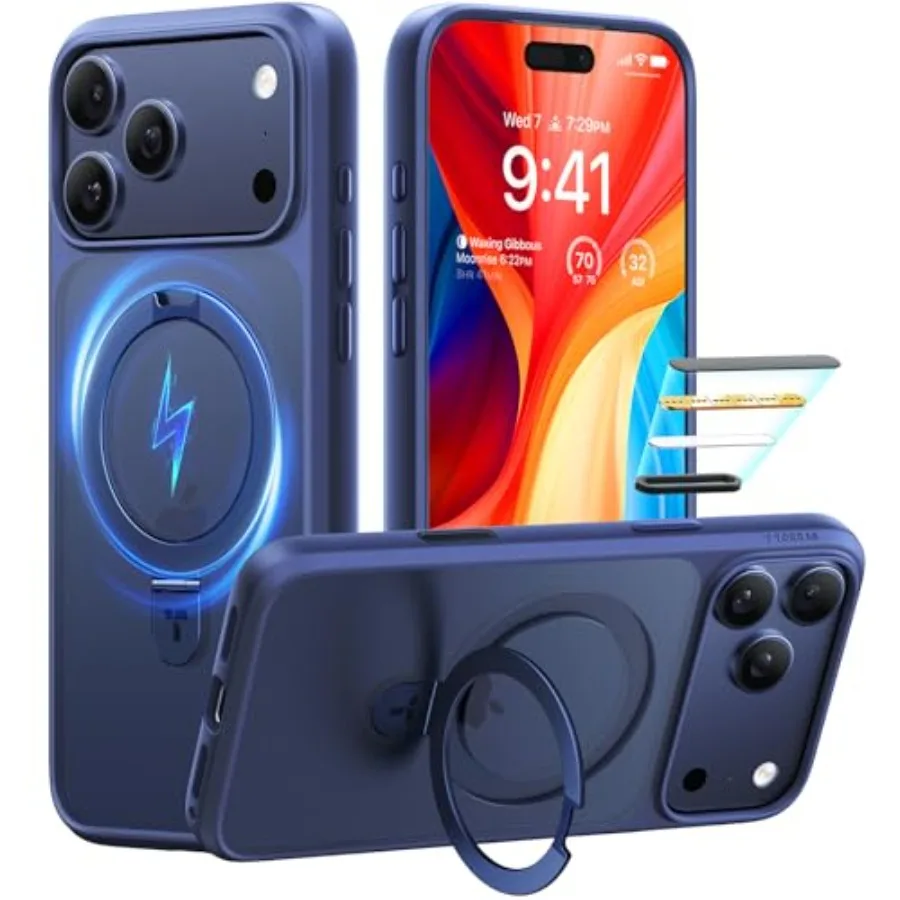 

Полупрозрачный матовый магнитный чехол для телефона с подставкой для iPhone 17 Pro, совместимый с MagSafe 3X, военная защита от падения Enha