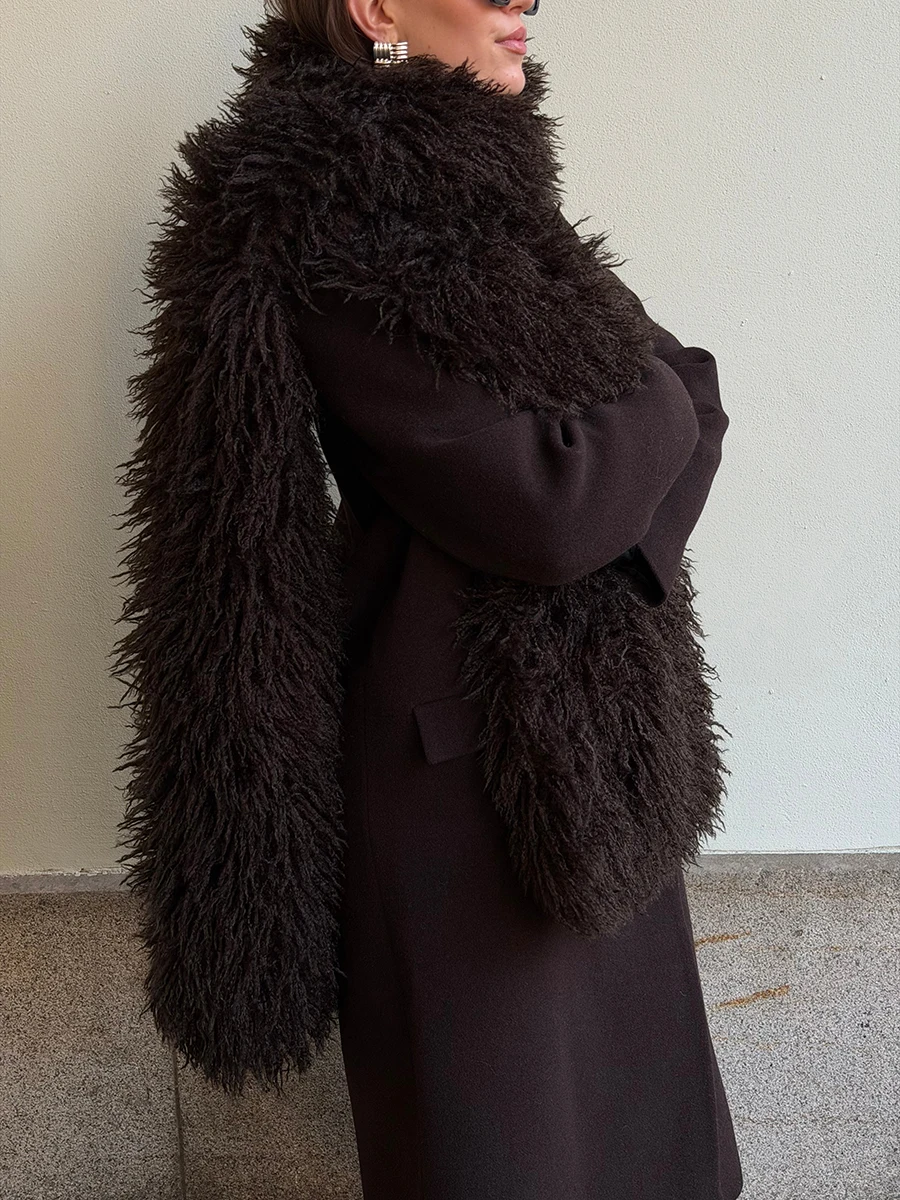 PUAL  Fluffy Shaggy Faux Fur Scarf Women Luxury Shaggy Wrap Shawl Fashion Fluffy Neck Stole