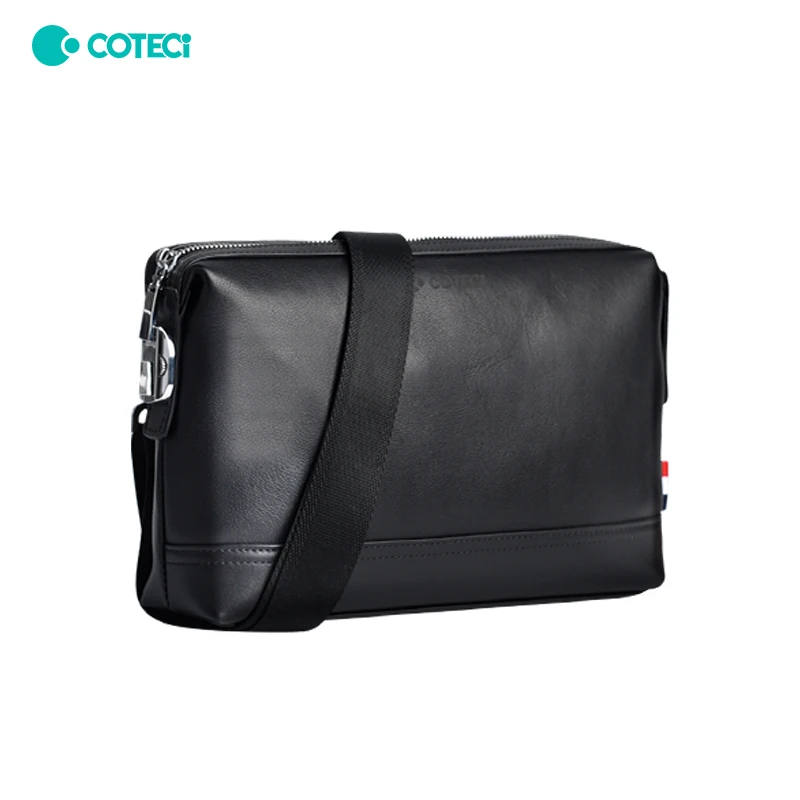 COTECi Top layer cowhide combination lock fingerprint lock anti-theft business large capacity hand bag shoulder messenger bag