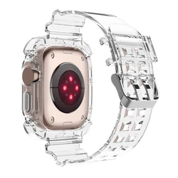 Clear Band + Case for Apple Watch 9 8 7 6 SE 5 3 2 ultra 2 49mm Soft Transparent Strap iwatch Strap 40mm 44mm 42MM 41MM 45MM