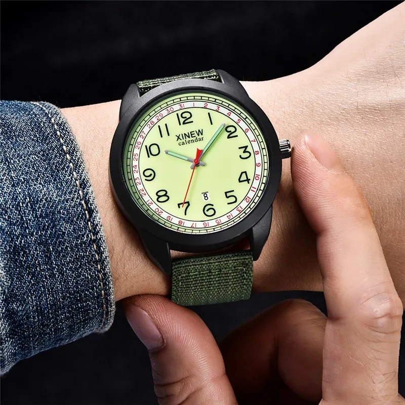 Men XINEW Brand Cheap Watches Students Fashion Nylon Band Military Sports Date Quartz Watch Erkek Barato Saat Reloj Hombre 2024