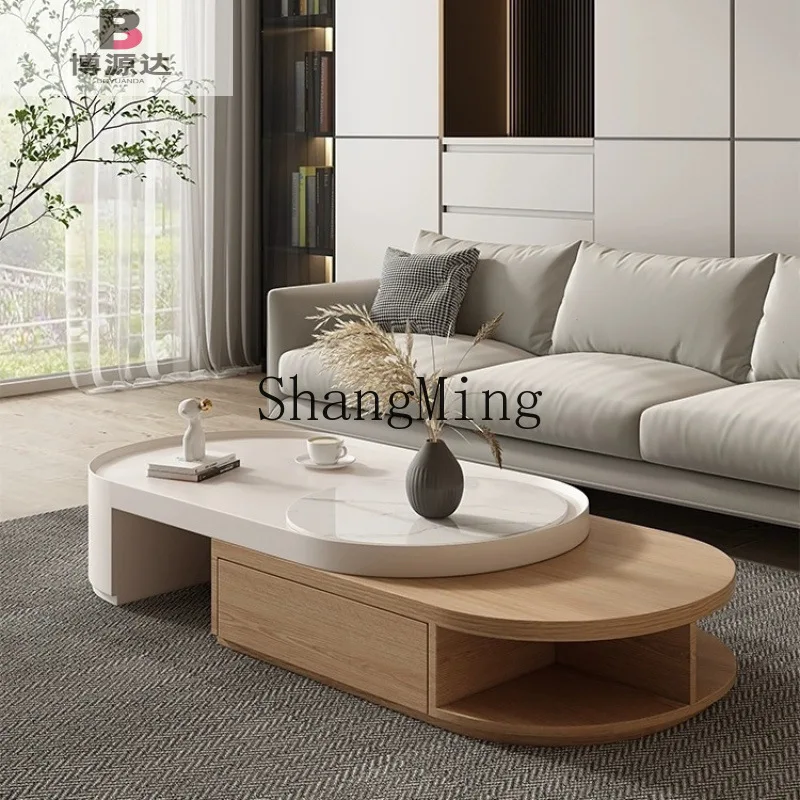 

ZYY log multi-color coffee table cream style household modern simple solid wood retractable combination TV cabinet