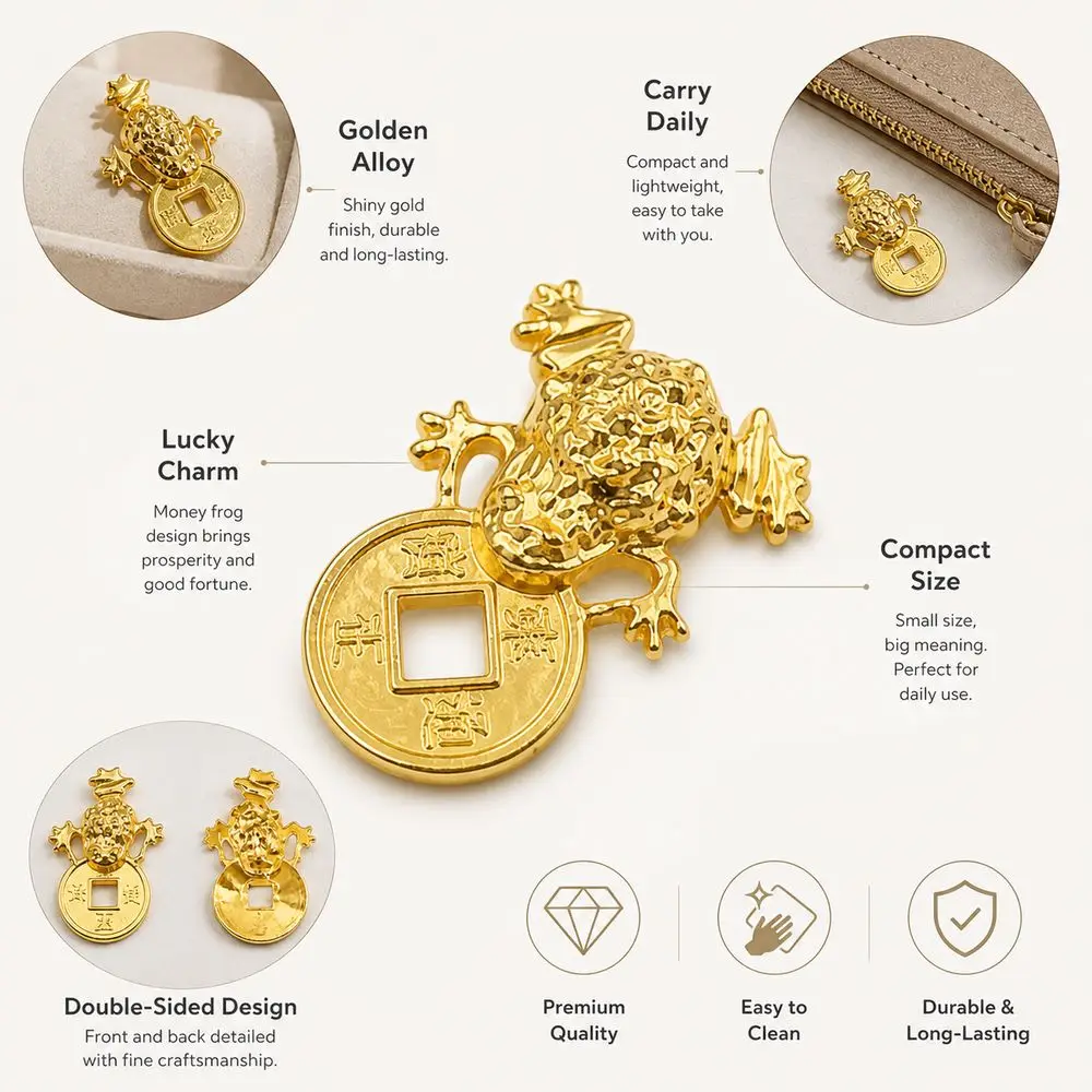 5PCS Alloy Fengshui Toad Figurine Wallet Charm DIY Embellishments Money Toad Ornament Biting Golden Frog Amule Mini