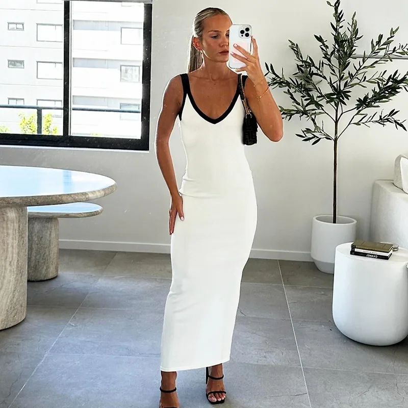 Sexy Backless Sling Dress Vest Dress Fashion Slim Summer New Women Bodycon Maxi Dress Elegant Long Skirt Clothing Sleeveless