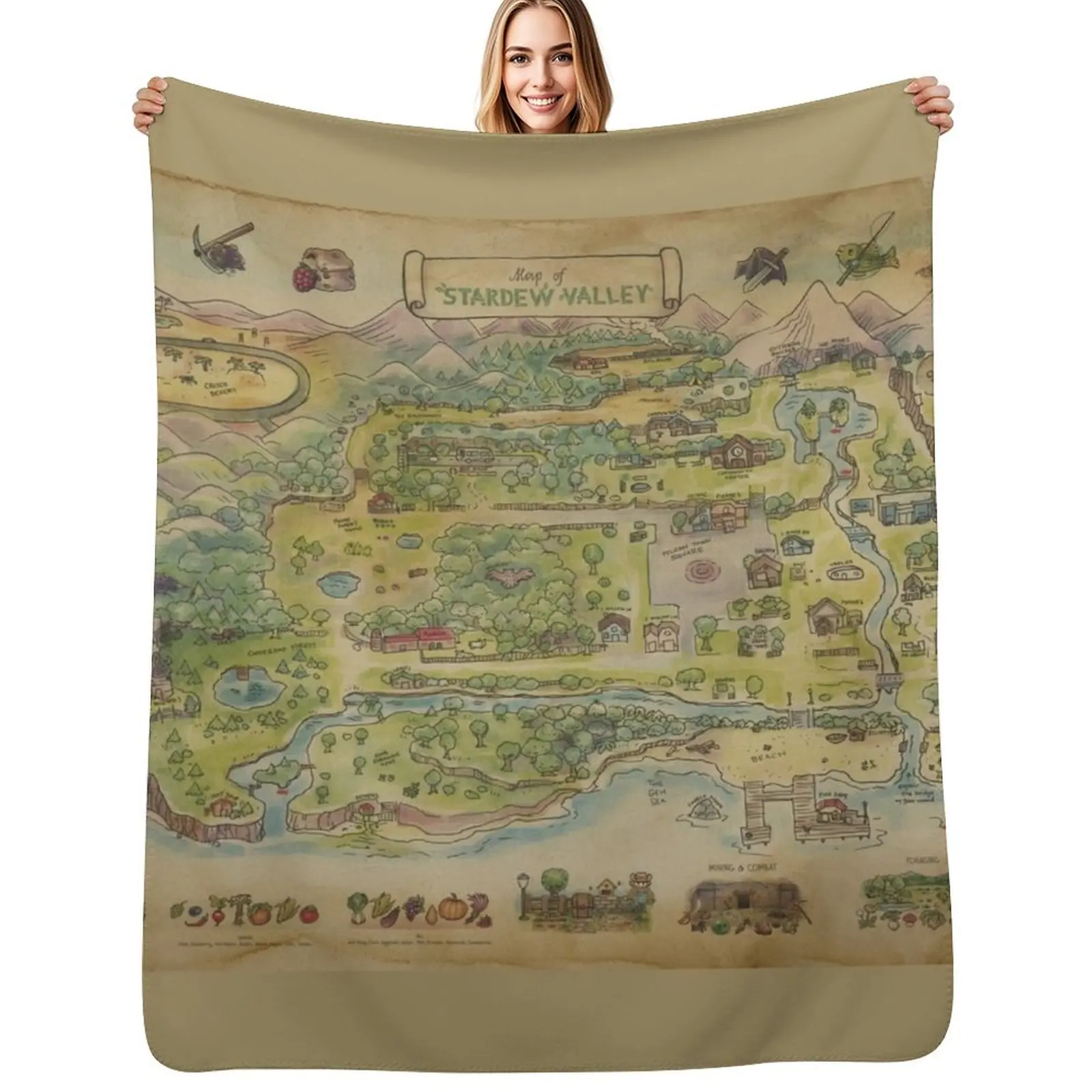 

Stardew Valley Map Throw Blanket Winter beds Camping Fashion Sofas Custom Blankets