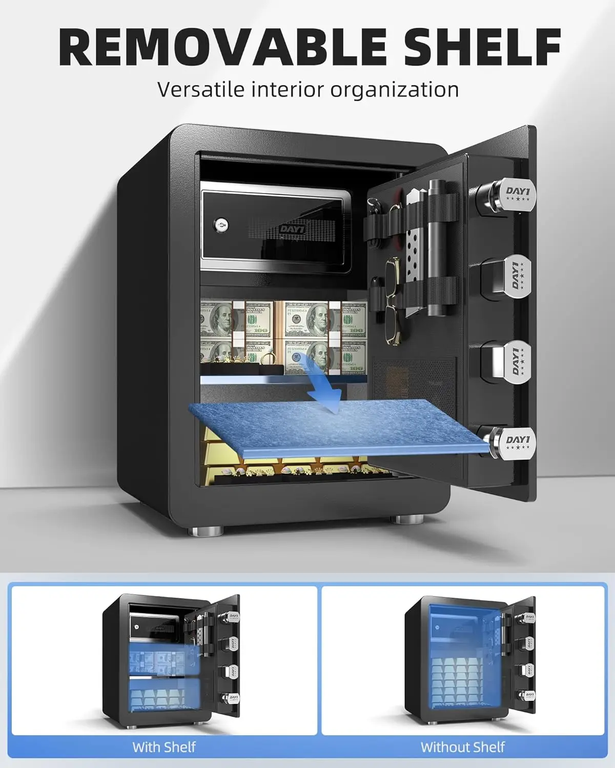 Biometric Fingerprint Safe Box, 2.0 Cubic Feet Home Safes with Fireproof Bag, Digital Touchpad Security Safe for Money Cash Docu