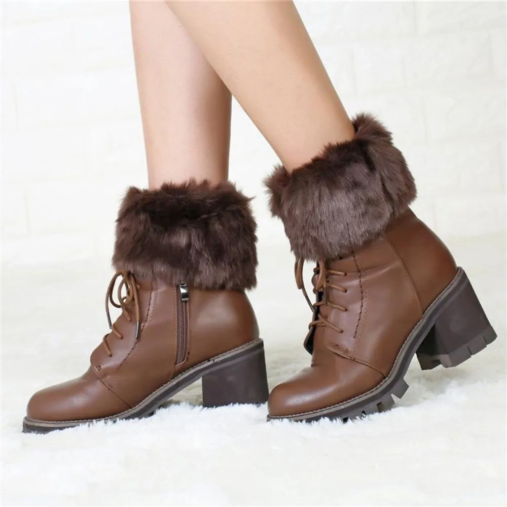 Soft Fluffy Faux Fur Leg Warmers Solid Color Colorful Short Knee Boots Cover Thick Elastic Fuzzy Foot Covers Cosplay Accessory