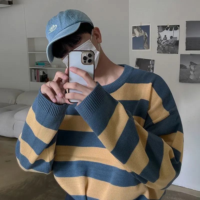 

Autumn Winter New Men's V-neck Pullover Sweater Basic Designed Cotton Knitted Sweater Casual Color Matching Top Leisure C175
