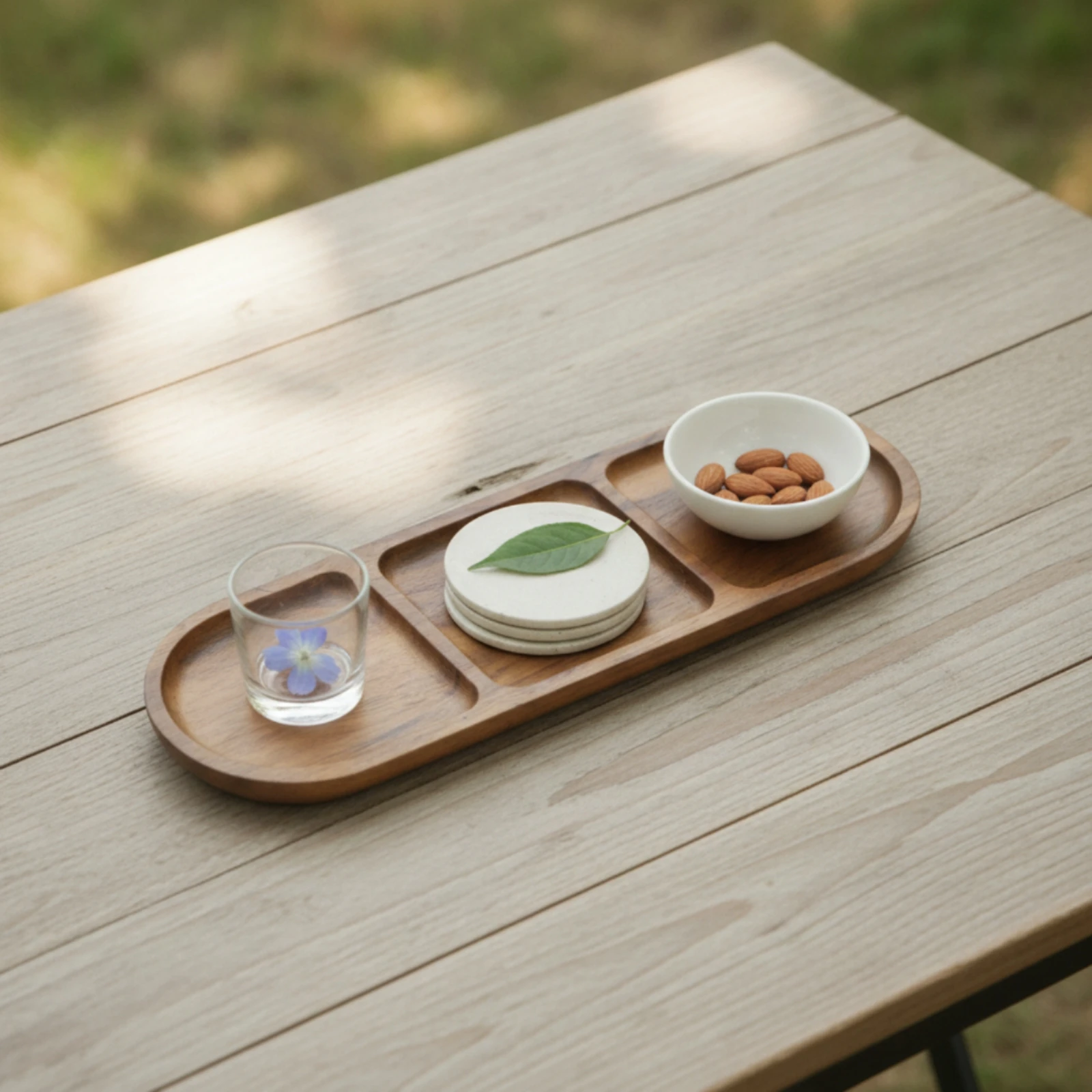 Acacia Wood Serving Tray 3-Compartment Divided Platter Divided Dish Natural Grain Serveware Eco-Friendly for Hosts, Breakfast