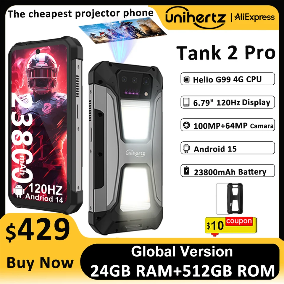Unihertz タンク 2 プロ 8849 頑丈なスマートフォン、プロジェクター