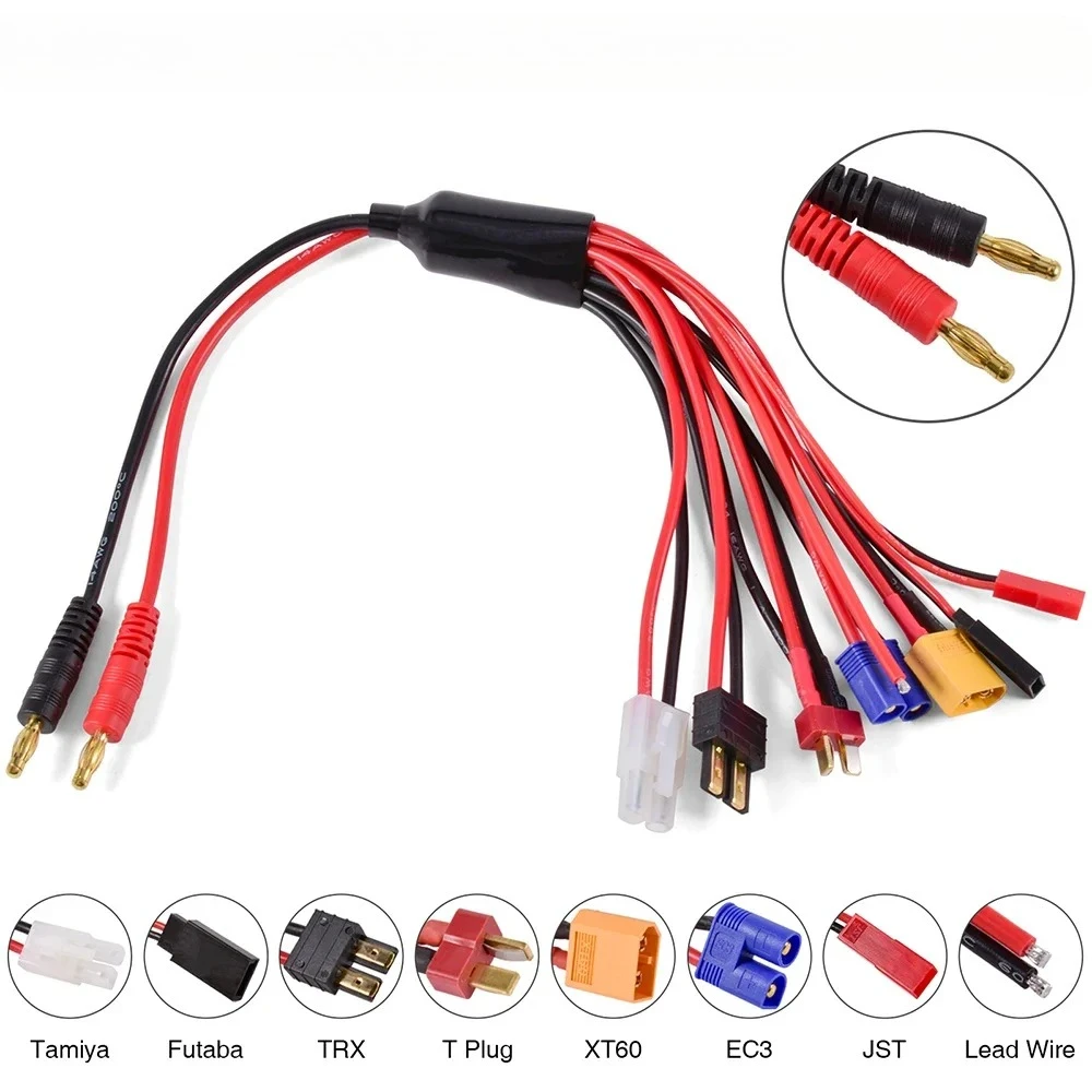 RC Multifunction Charger Adapter Connector 8 in 1 Balance Charging XT60/4.0mm Banana to TRX Tamiya XT30 JST EC3 Wire Cable