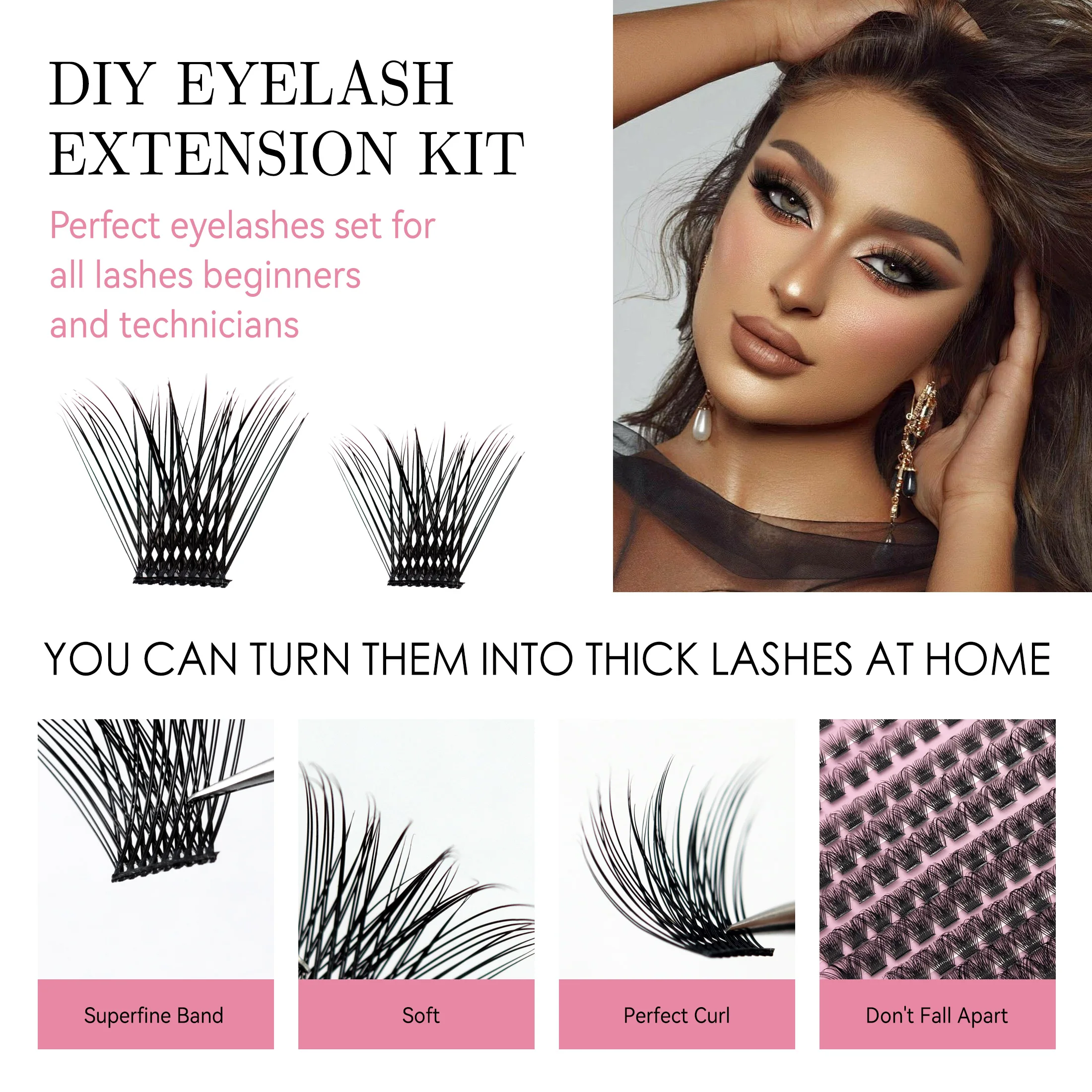 LASHVANA Lash Clusters Kit DIY Lash Extension Kit Individual Lashes Cluster with Lash Bond & Seal & Remover EyeLashes Extension