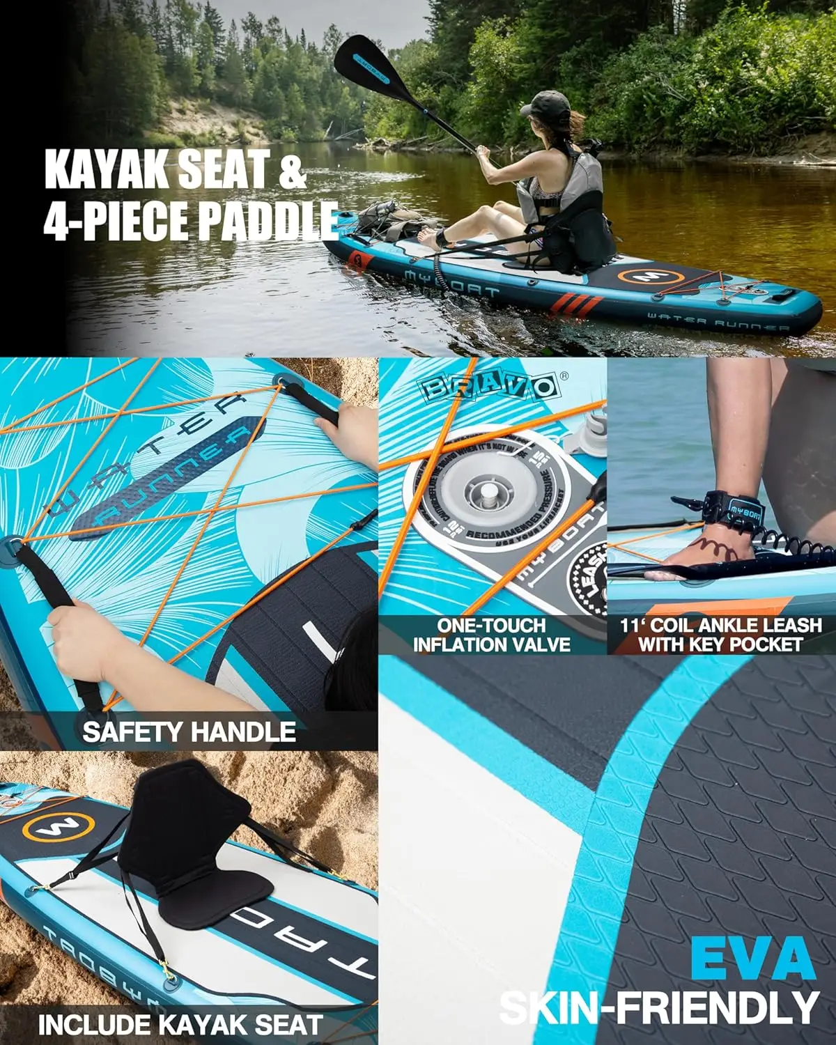 Extra Breed Opblaasbaar Paddleboard, Stand-Up Paddleboard Voor Vissen, Sup Board Met 3 Verwijderbare Vinnen, Dubbele Bungees, Camera Mou