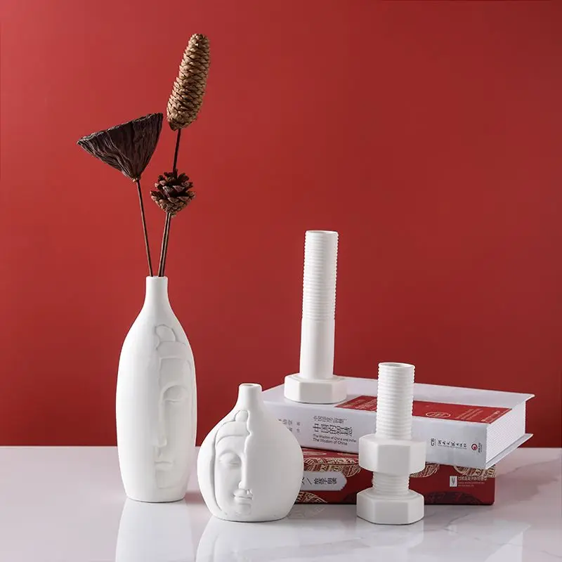 Creative Screw Ceramic Vase Ornament Handicrafts Vegetarian White Dried Flower Insert Nordic Home Personalized Decoration