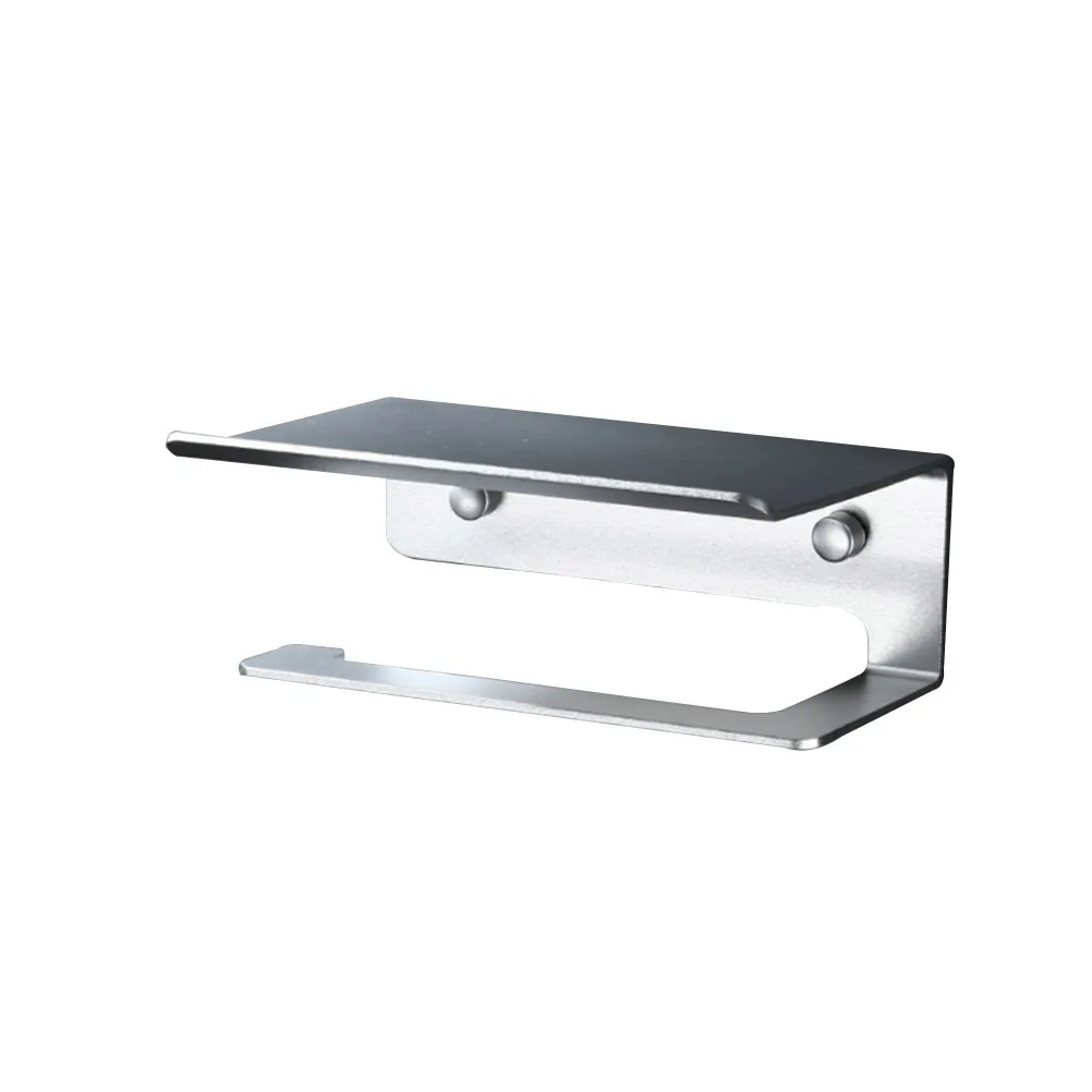 

Space Aluminum Toilet Paper Holder with Phone Shelf Wall Mounted Tissue Roll Storage Rack Bathroom Accessories Towel Rack