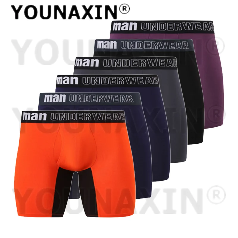 6 Pcs Men's Big Size Boxers Briefs Sexy Underwear Panties Long Underpants Undies Open Crotch Sports Knickers 3XL 4XL 5XL 6XL 7XL