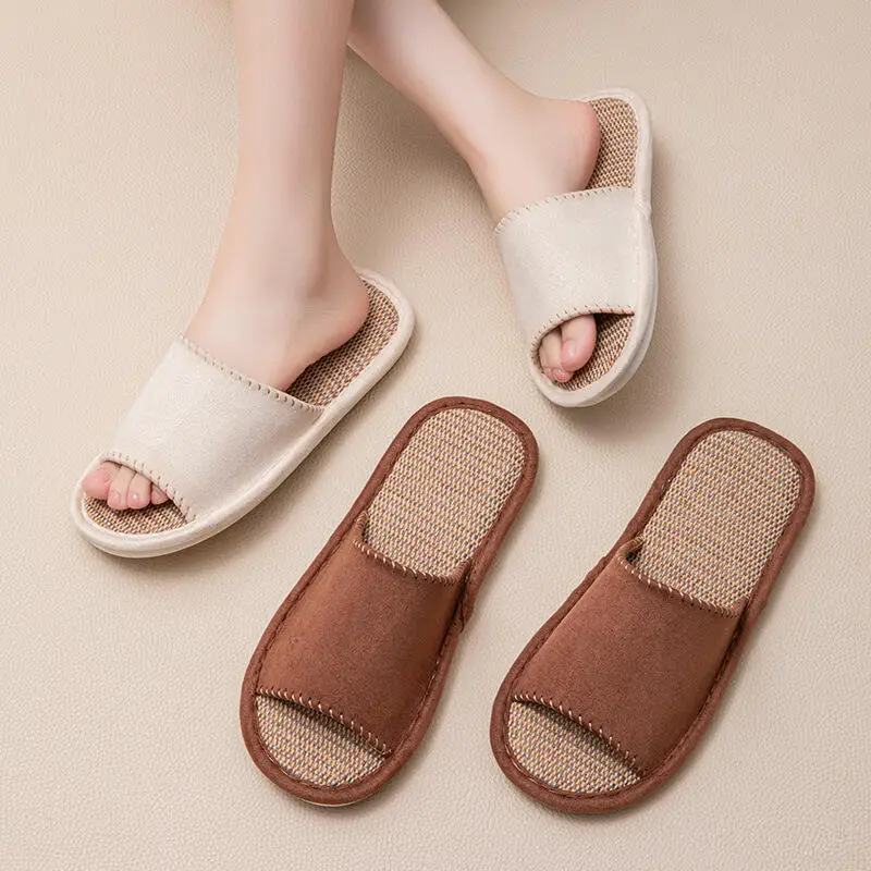 

Hot 2026 New Season Women Linen Soft Breath Indoor Home Slippers Anti Slip Odor Proof Soft Bottom Comfort Couple Home Slippers