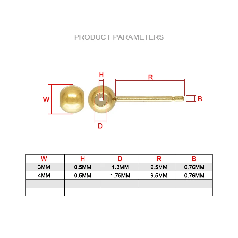 Real 14K Gold Filled Ear Wire 3MM/4MM Bead with Silicone Insert and Post for Jewelry Making Handmde DIY Earrings Accessories