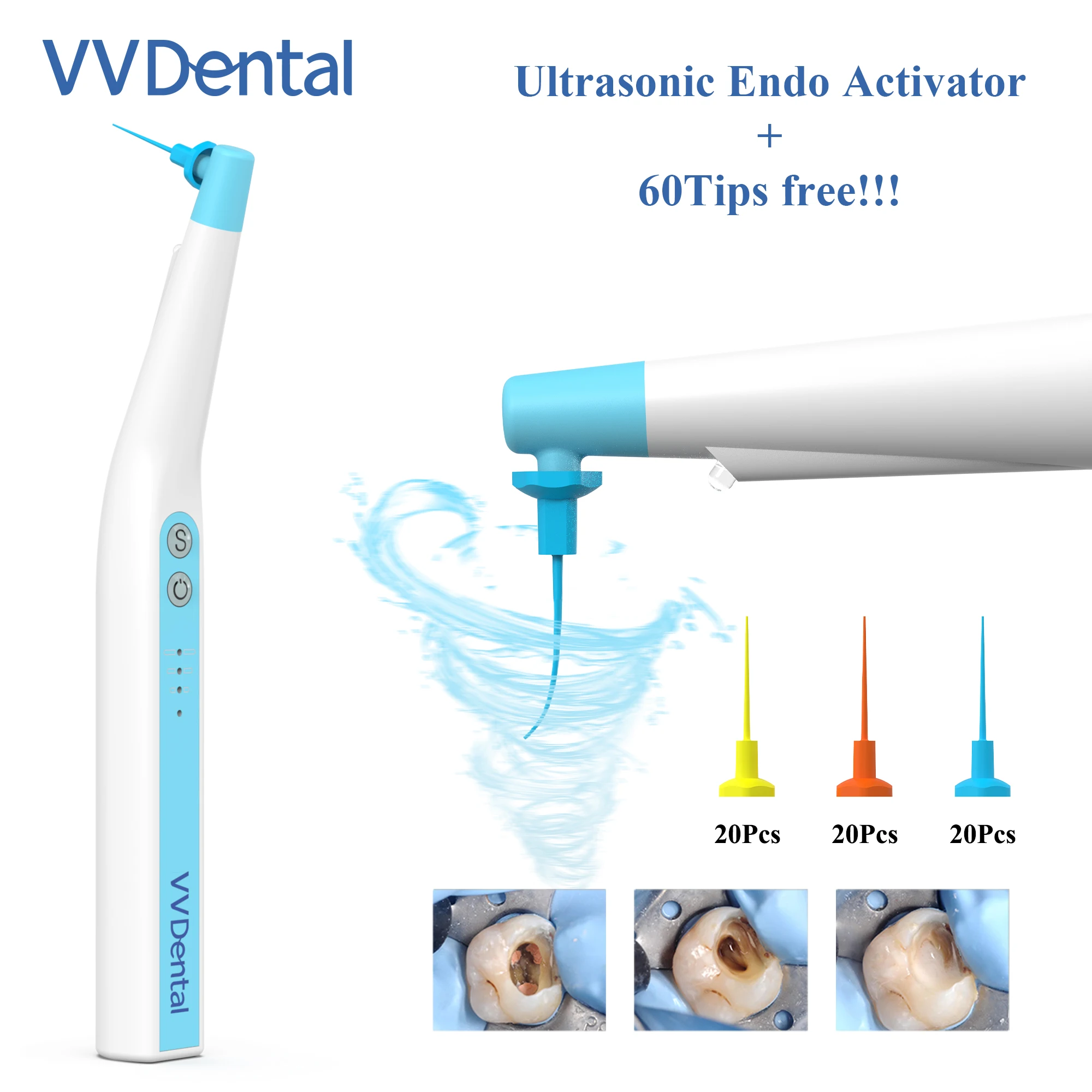 Dental Oral Sonic Irrigator Root Canal Device for Root Canal Treament Vibration Endo Cleaning with 60 PCS Tips Dental Treatment