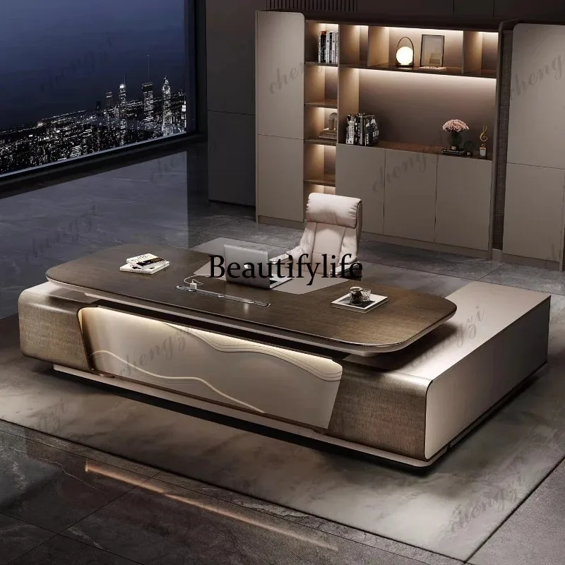 

L181 360cm Light luxury high end office desks and workstations modern Computer desk room table with light study tables furniture