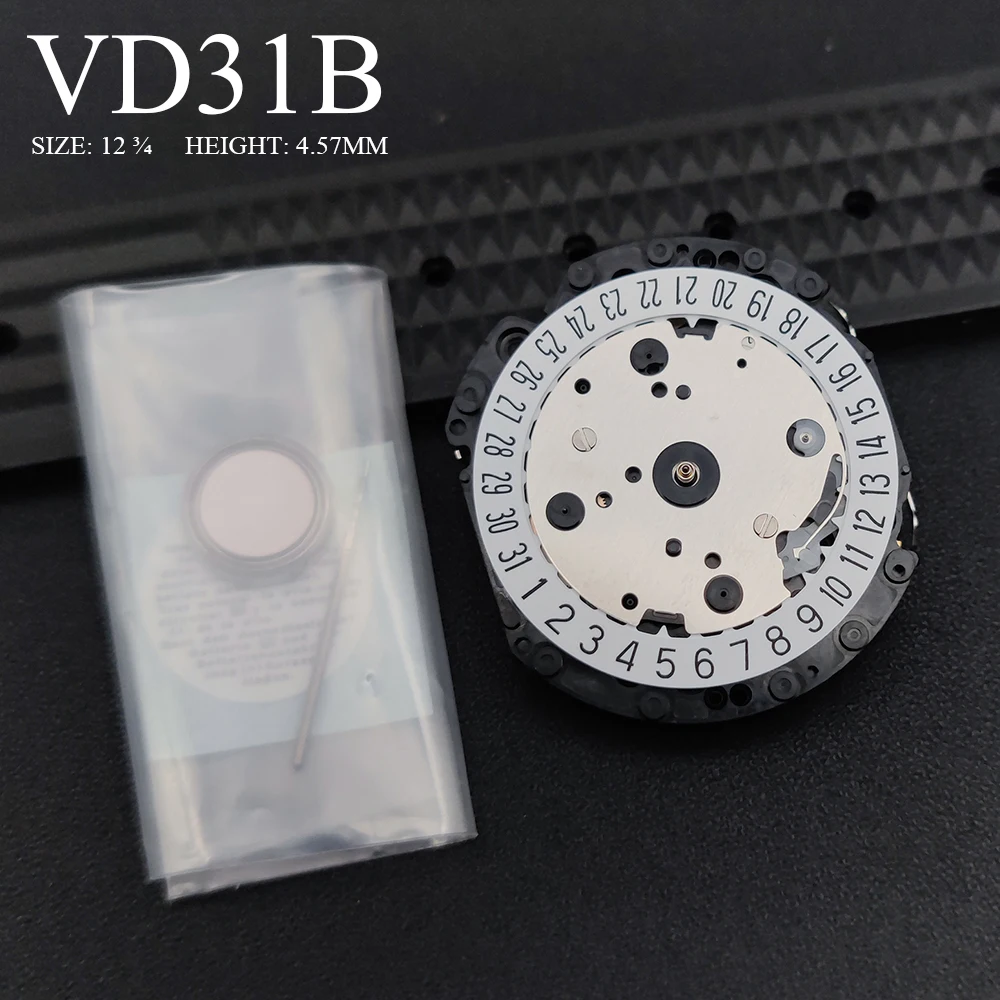Japan Original VD31 Quartz Movement Dual Time 24 Hours VD31B Mod Replace Mechanism Date at 6H with Battery