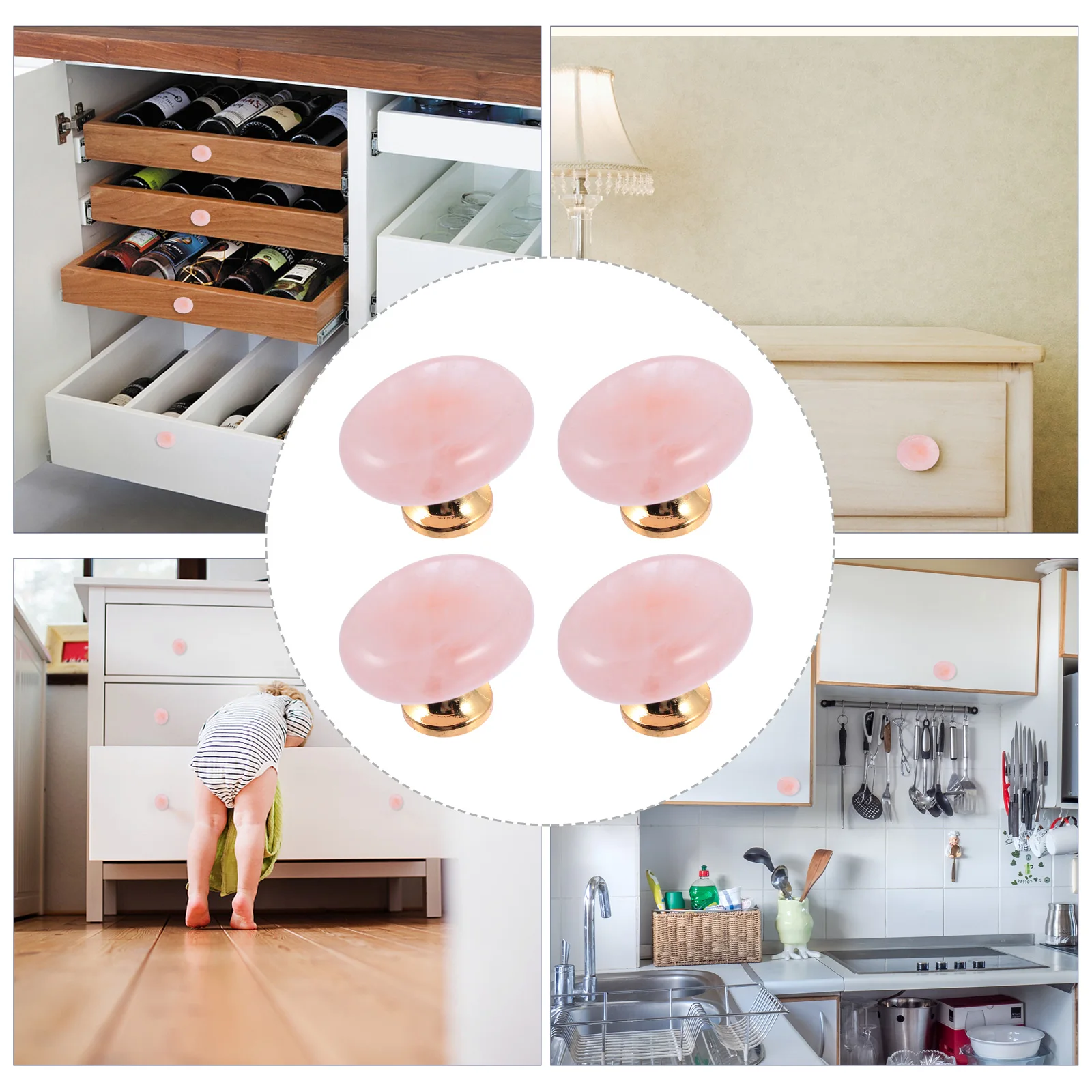 

4 Pcs Crystal Handle Transitional Style Knobs Stone Wardrobe Drawer Dressing Table