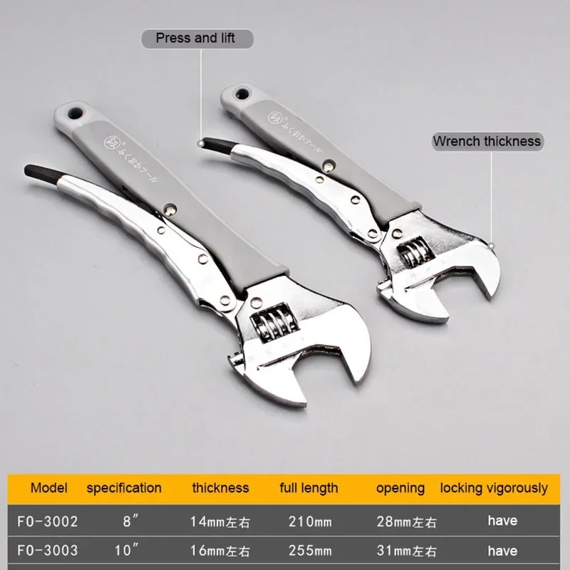 Chave ajustável industrial, multifuncional, resistente, extremidade aberta, chave inglesa, manutenção, desmontagem, ferramentas manuais, 8 pol., 10 pol.