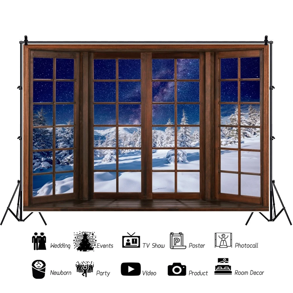 Fantasy Winter Window Snow Photography Backdrop Wonderland Forest Scene Baby Party Decor Background Photo Studio Props