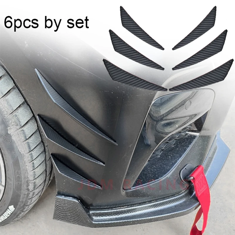 6pcs Universal Rubber Car Front Bumper Lip Protector Rear Diffuser Black Carbon Fiber Spoiler Splitter Wing Protection Guard