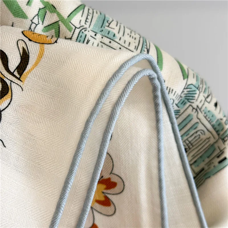 Pañuelo cuadrado de lana de seda versátil de lujo ligero para techo y jardín, chal de moda de Color de doble cara, bufanda de seda para el cabello