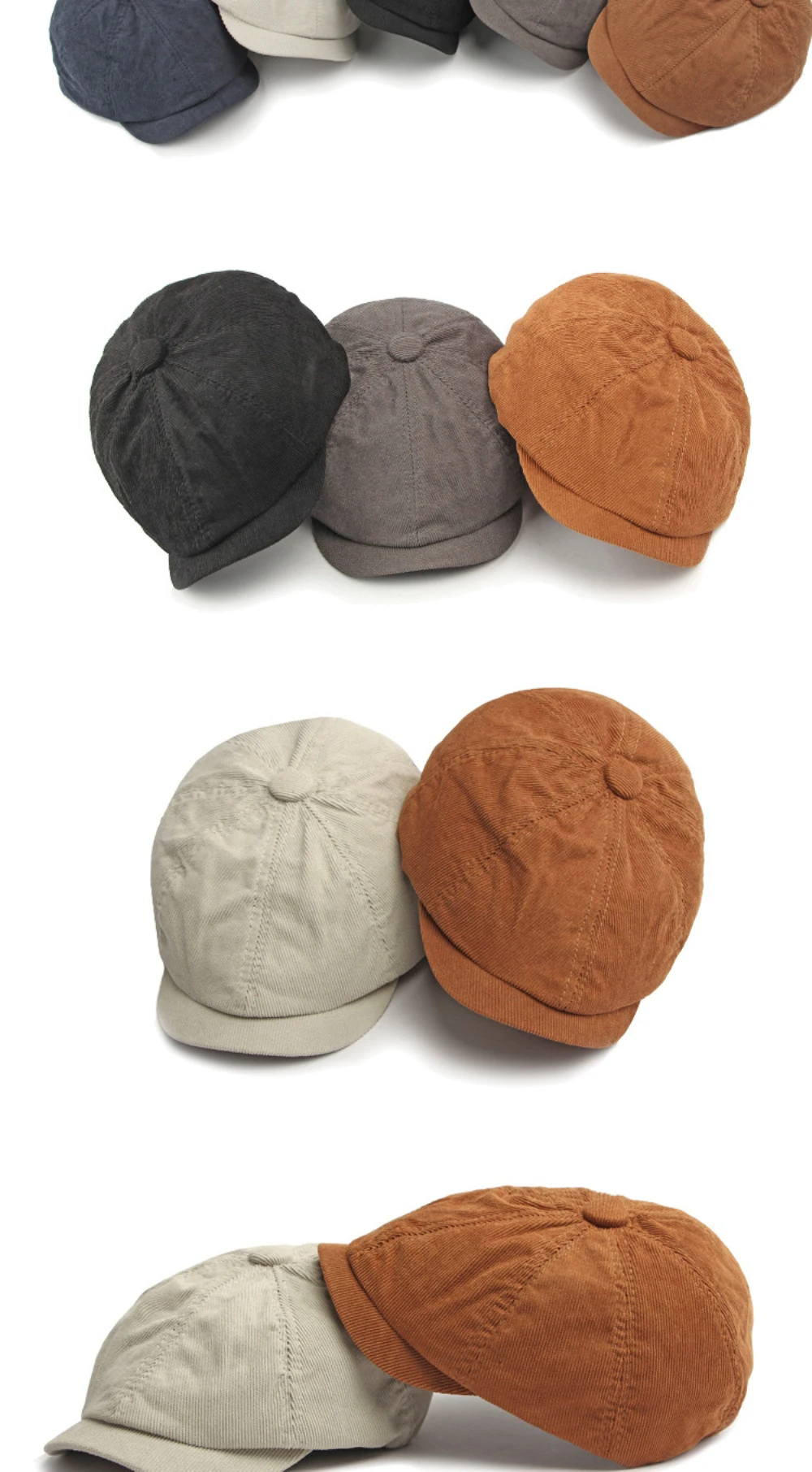 HT4403 Baskenmütze für Männer und Frauen, Künstler- und Maler-Baskenmütze, Einfarbige Cord-Flatcap für Frühling, Herbst und Winter, Achteckige Mütze, Herren-Baskenmützen – Detail 2